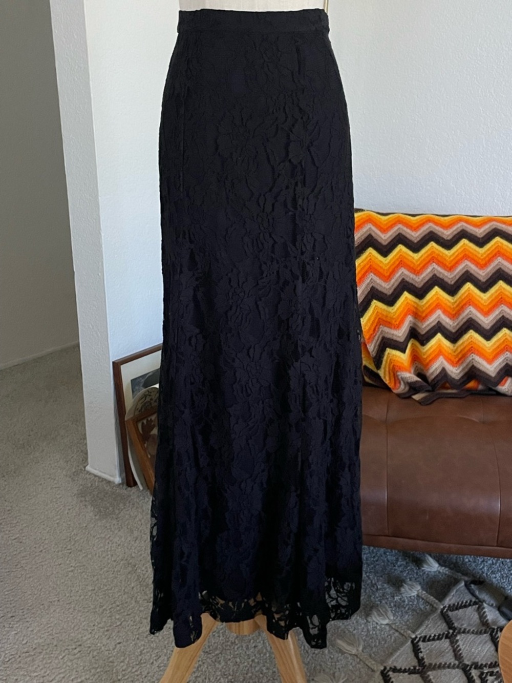 SOLD Vintage 1990s Spiegel Whimsigoth Boho Witchy Vampy Lace Maxi Skirt - Picture 1 of 8